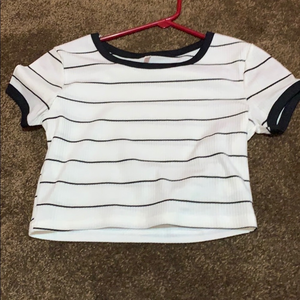 White crop top with black stripes